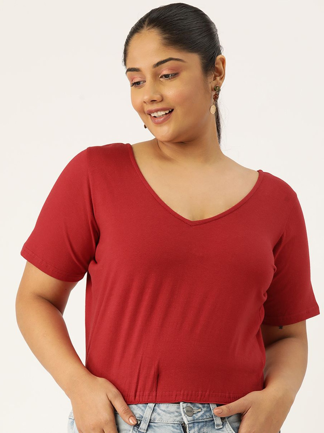 

theRebelinme Women Cotton Blouson Crop Top, Maroon
