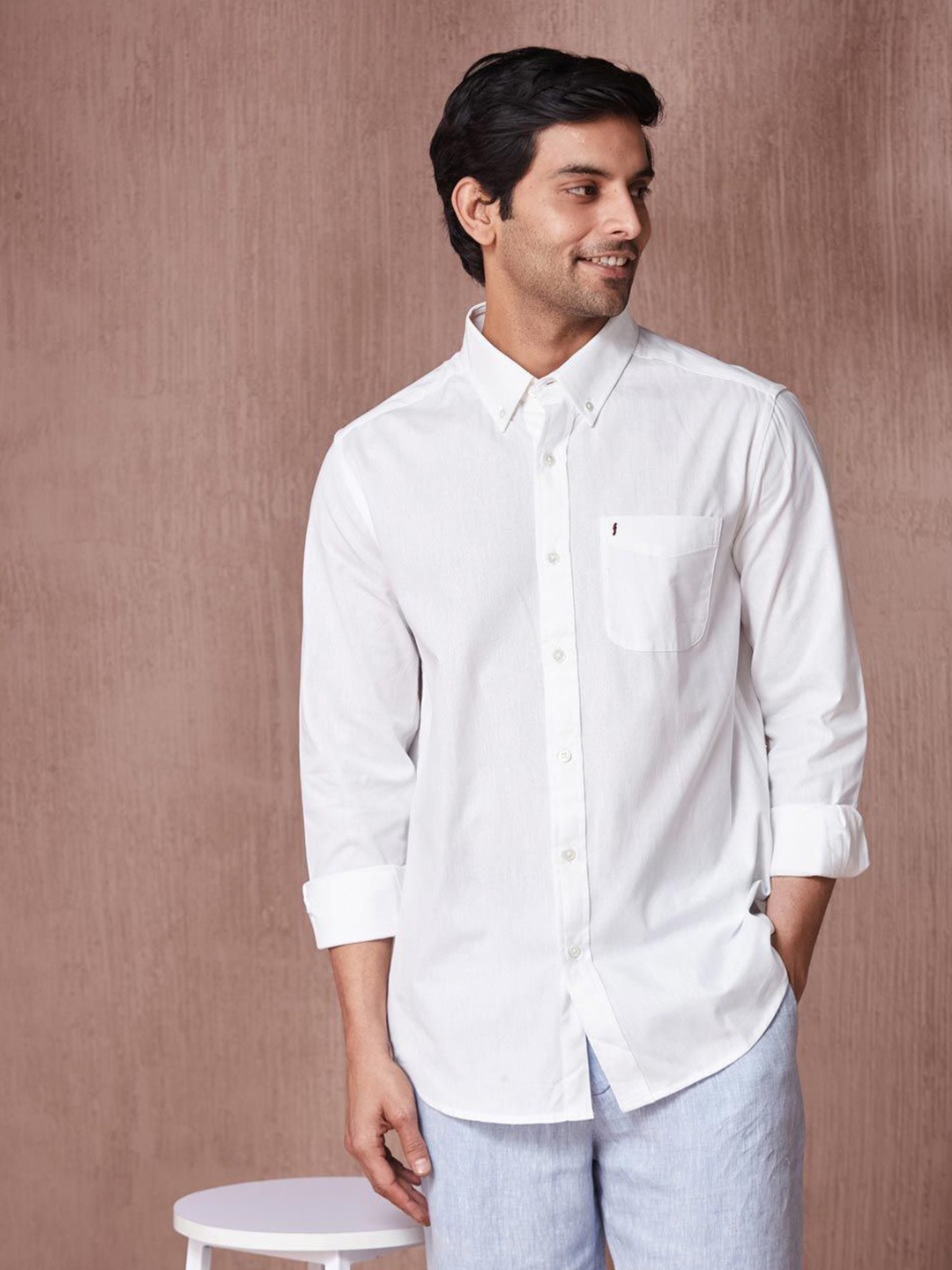 

Fabindia Men Relaxed Fit Button-Down Collar Solid Cotton Casual Shirt, White