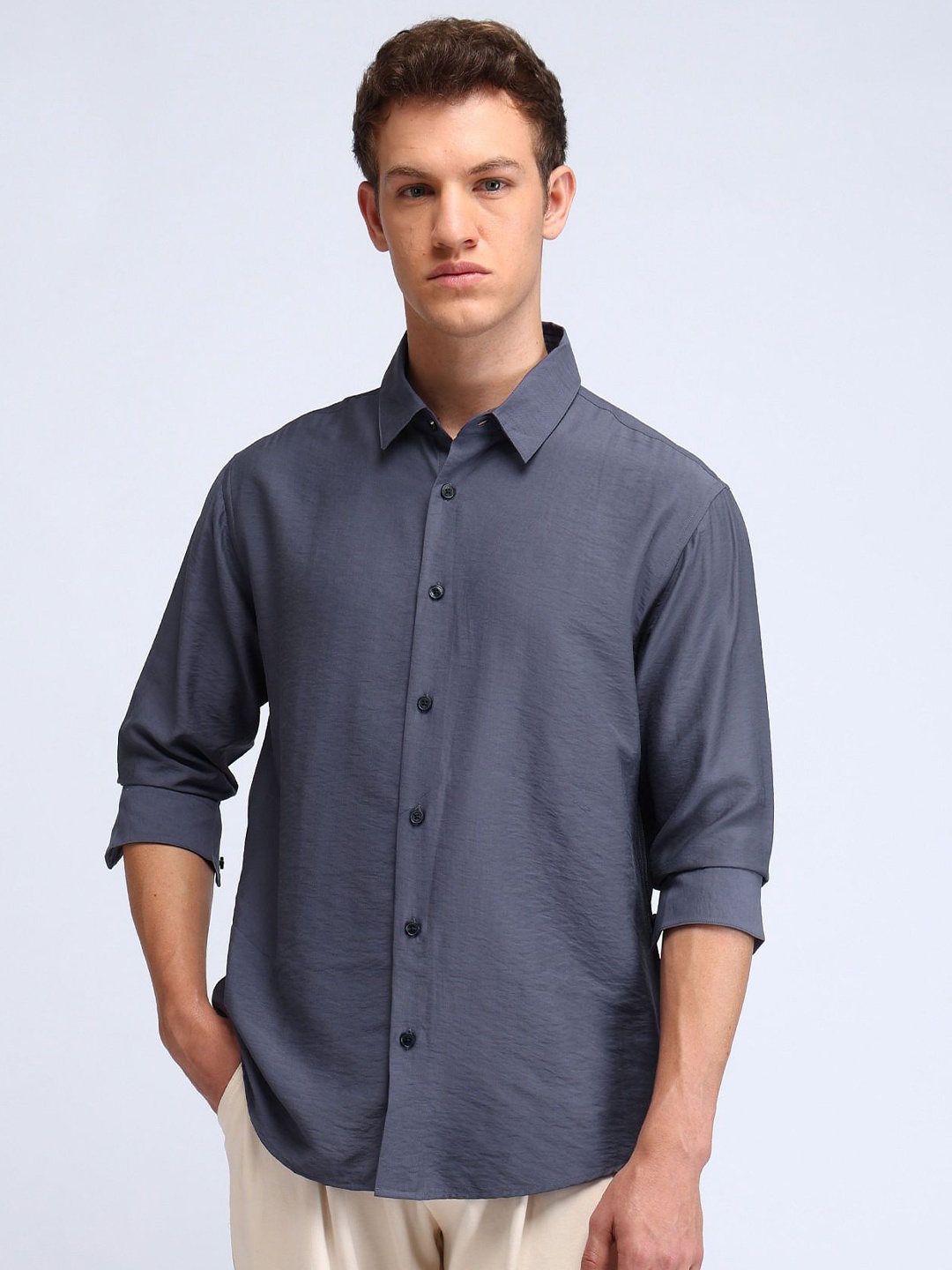

Flying Machine Men Classic Opaque Casual Shirt, Blue