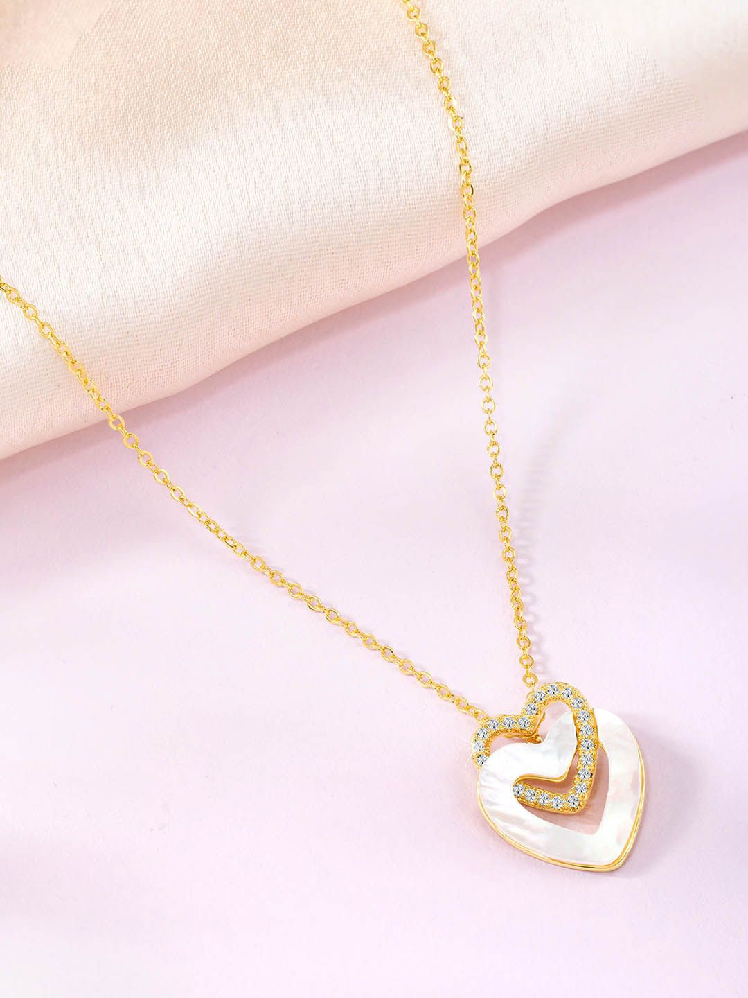 

Peora Gold-Plated Stainless Steel Stone Studded Heart Shaped Pendant with Chain