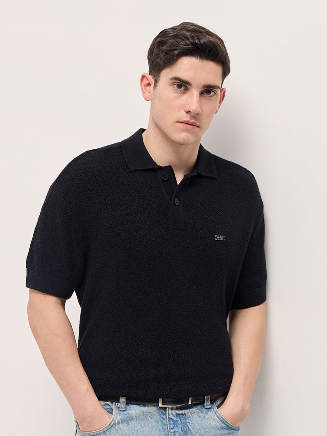 

THE BEAR HOUSE Men Polo Collar T-shirt, Black