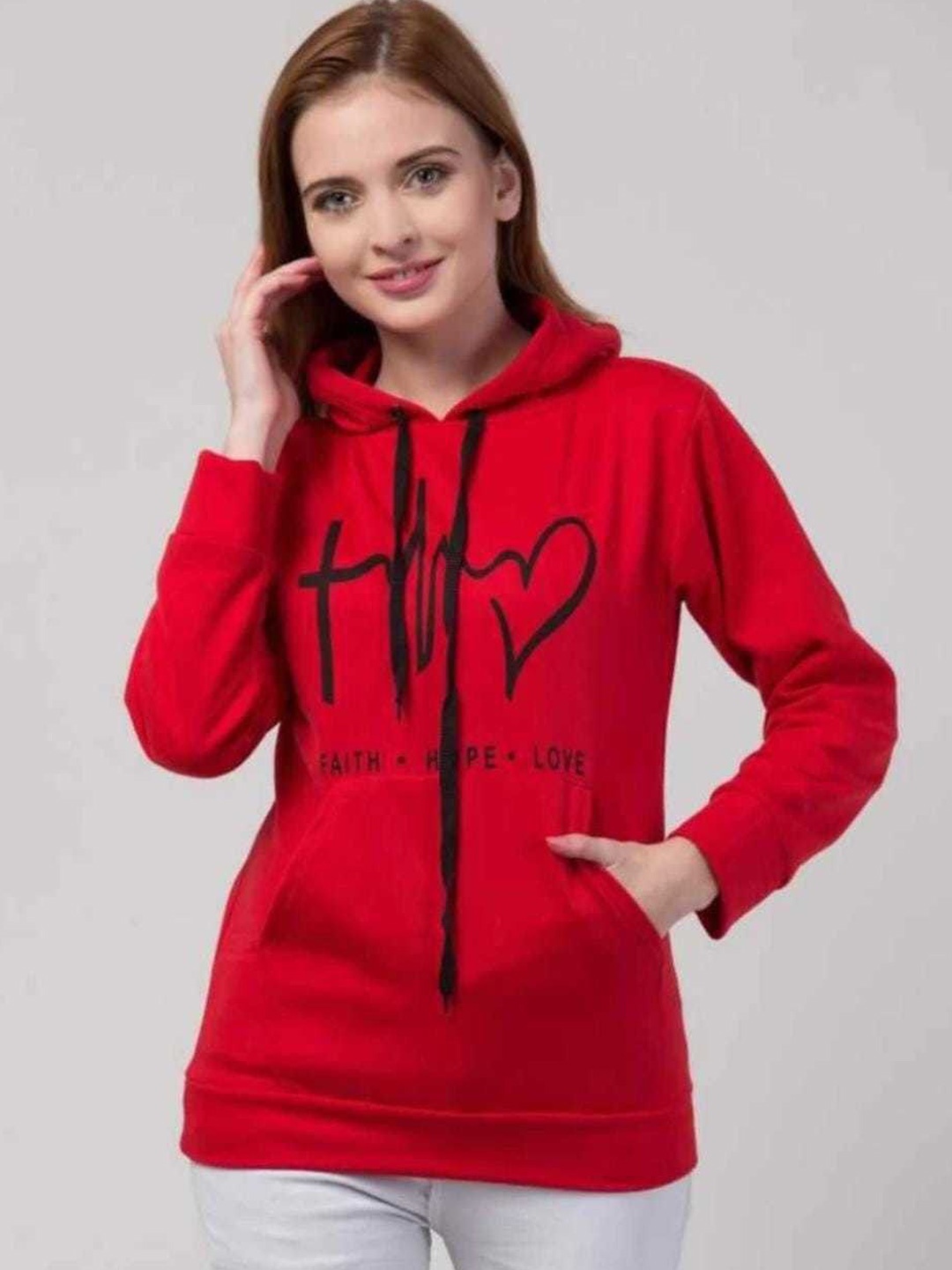 

Purser Women Printed Hooded Pullover Sweatshirt, Red