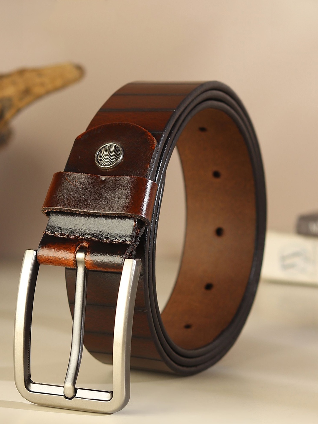 

Provogue Men Textured Leather Belt, Brown