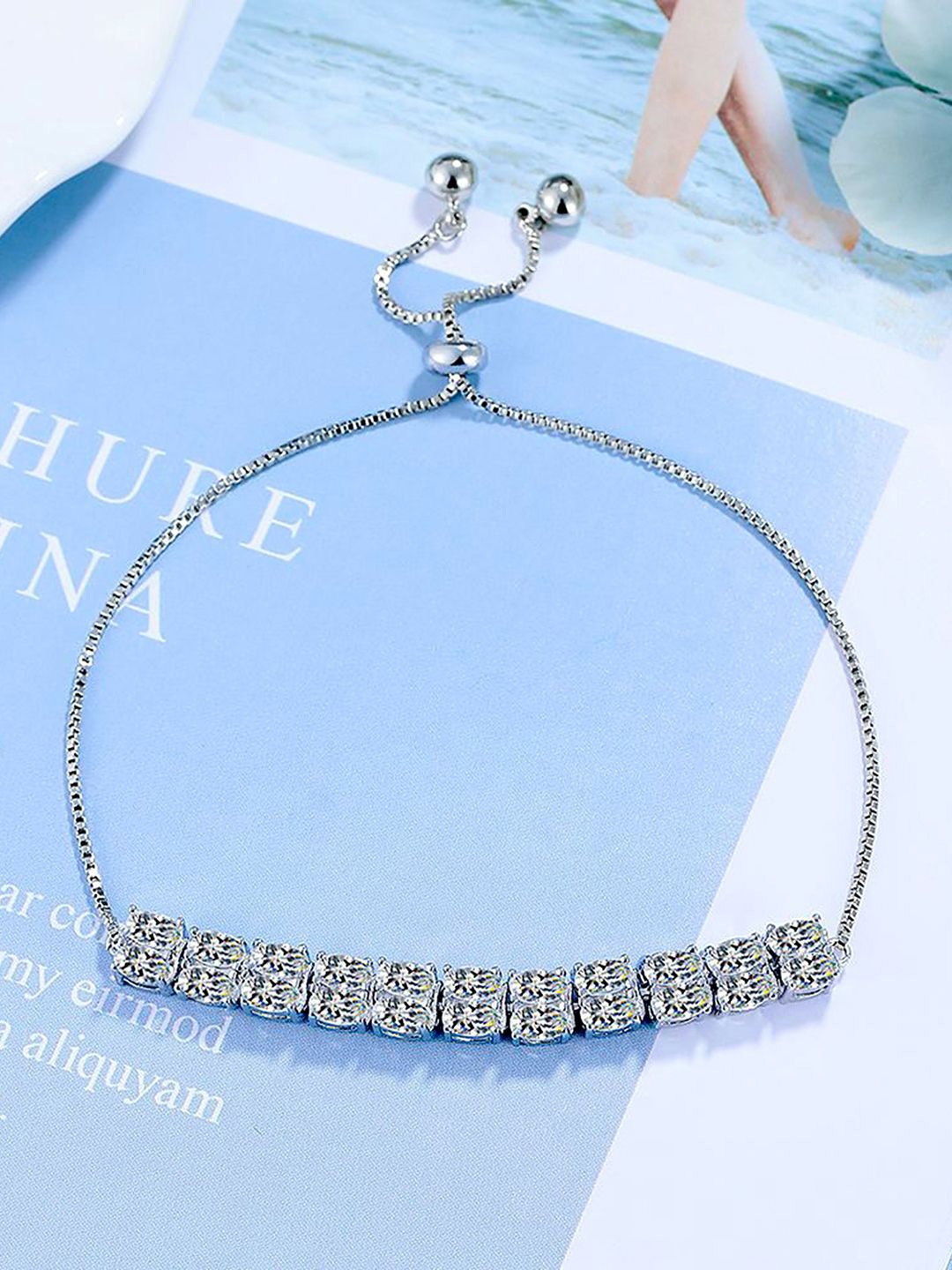 

Peora Silver Plated Cubic Zirconia Studded Adjustable Link Bracelet