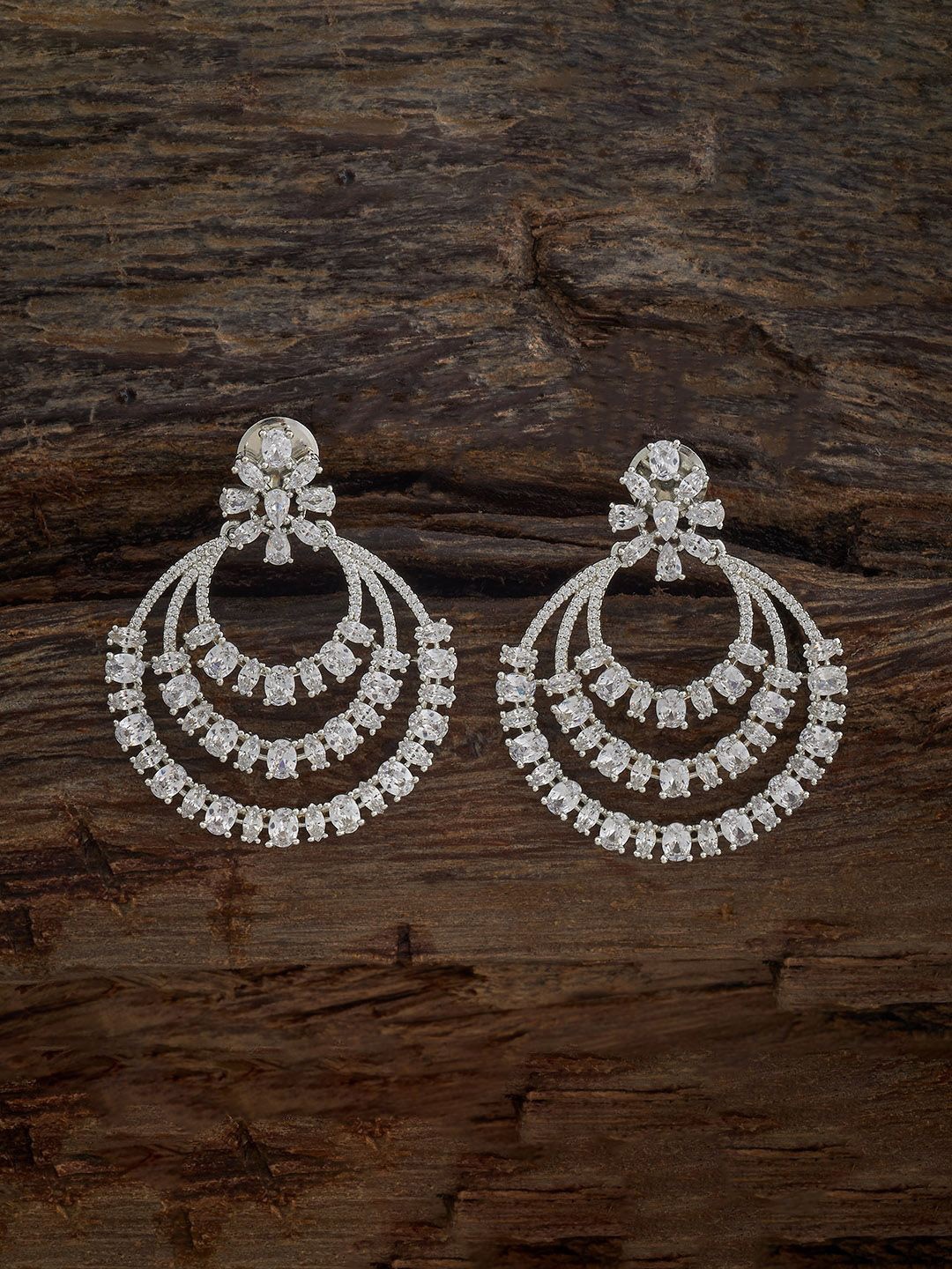 

Kushal's Fashion Jewellery Rhodium-Plated Zircon Studded Contemporary Chandbalis, Silver