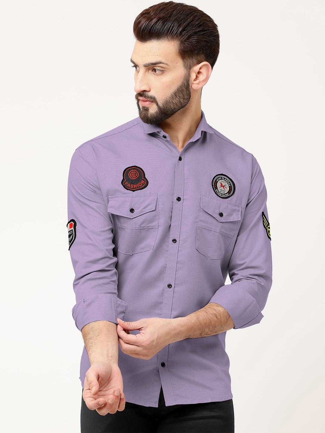 

WOXEN Men Original Fit Spread Collar Solid Cotton Casual Shirt, Lavender