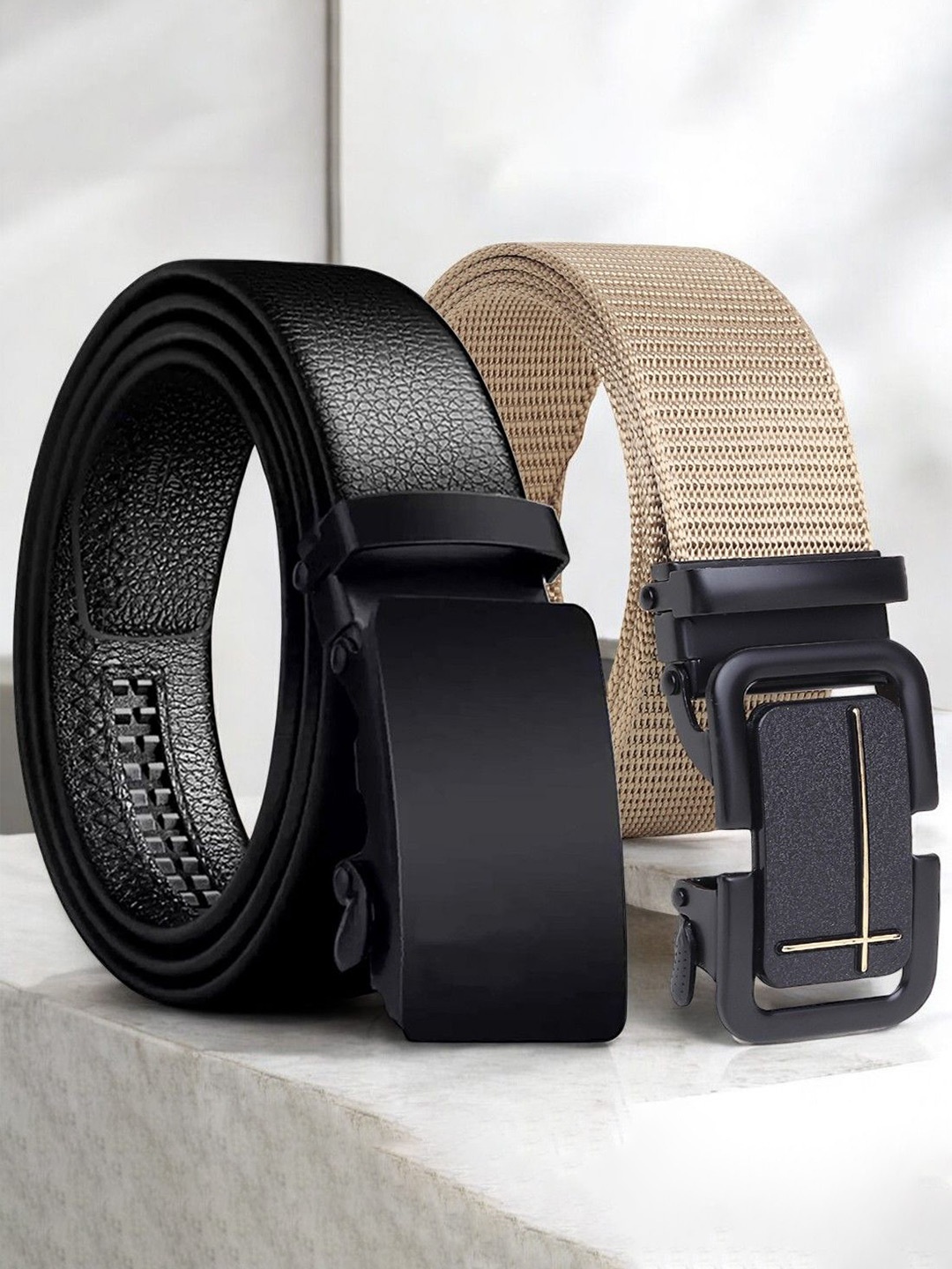 

Provogue Men Striped Pack Of 2 Belt, Black