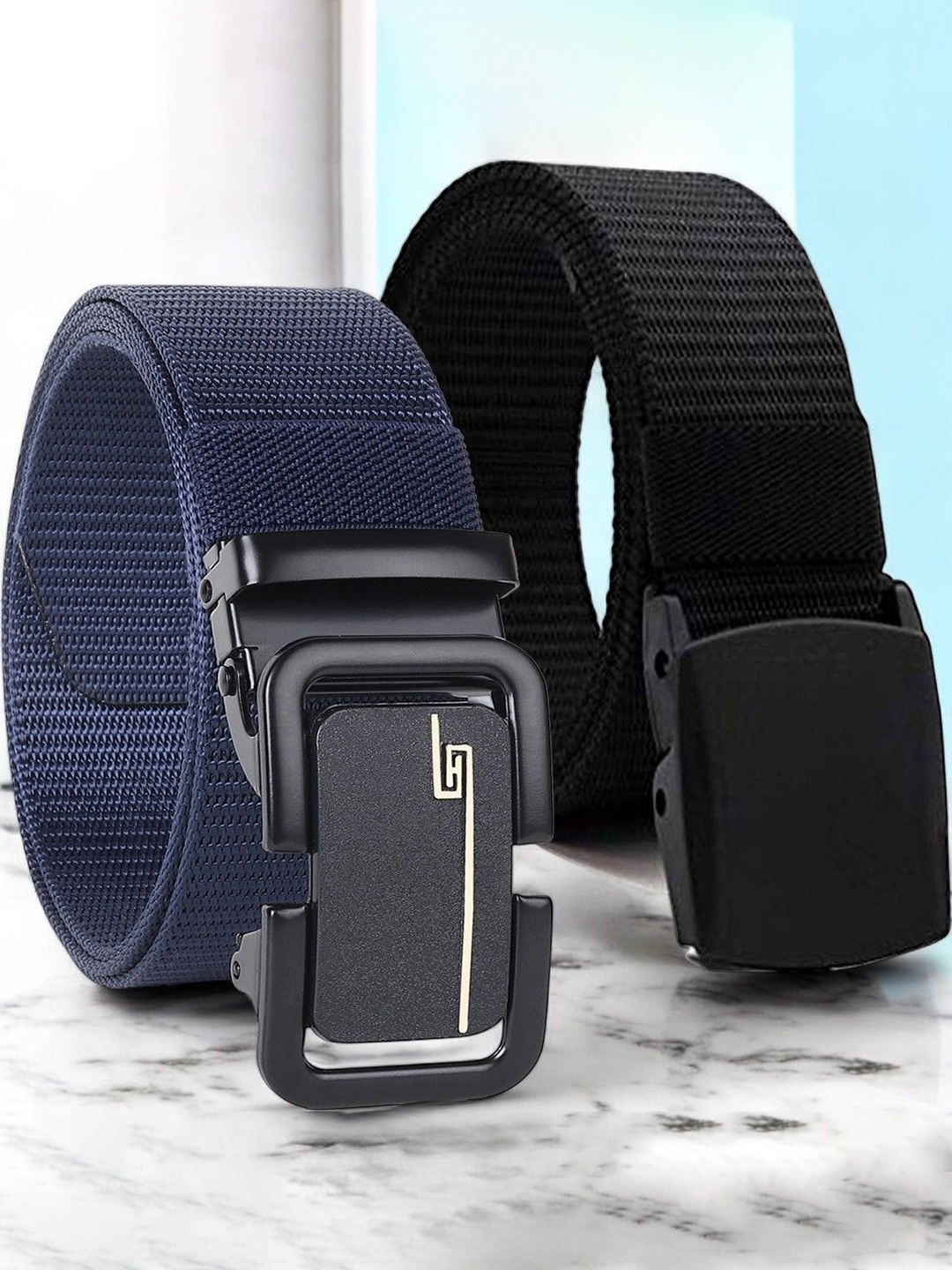 

Metronaut Men Pack of 2 Textured Belt, Blue