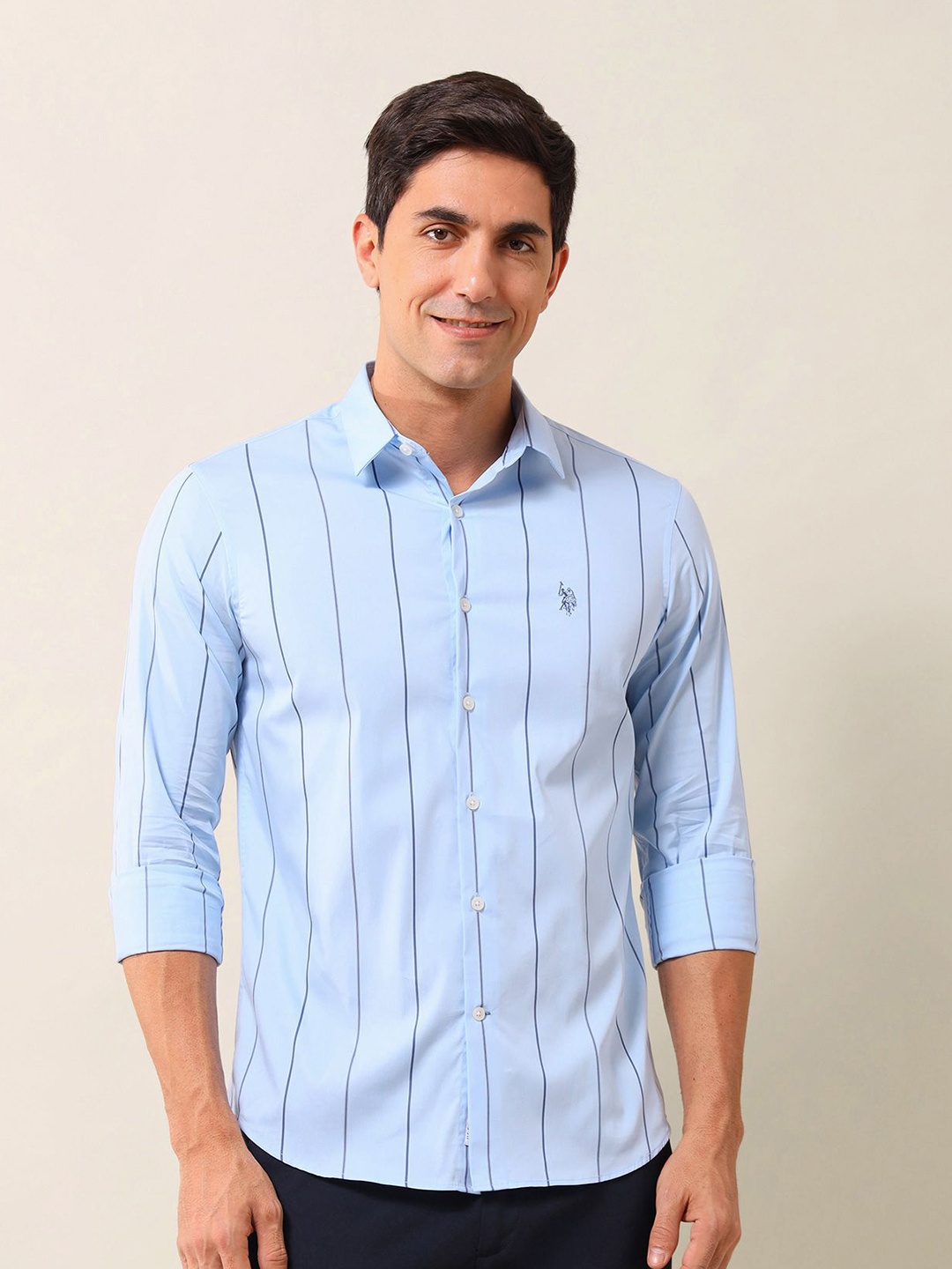 

U.S. Polo Assn. Men Tailored Fit Opaque Striped Casual Shirt, Blue