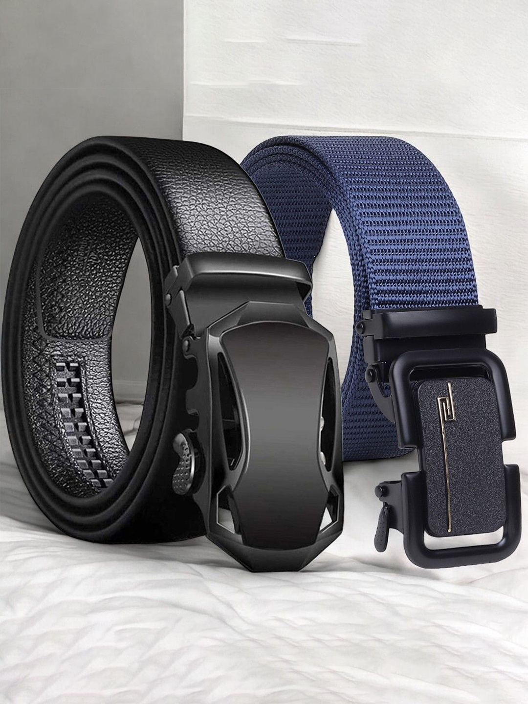 

Metronaut Pack Of 2 Men Canvas Textured Belt, Blue