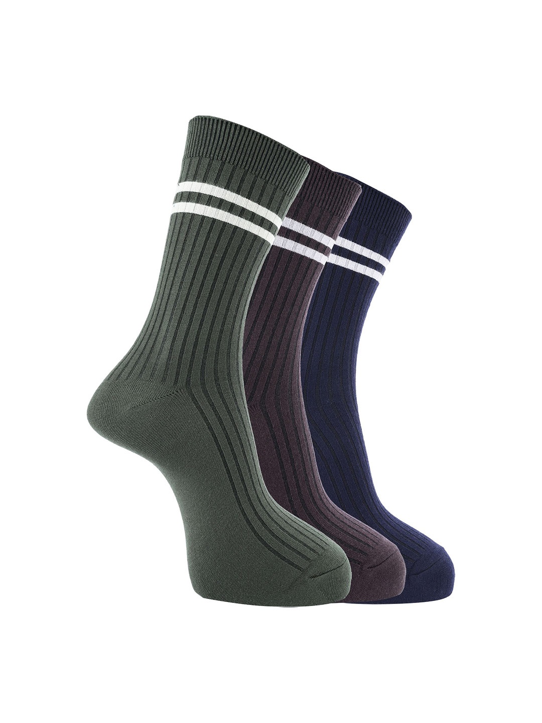 

Dollar Men Pack Of 3 Striped Calf Length Socks, Brown