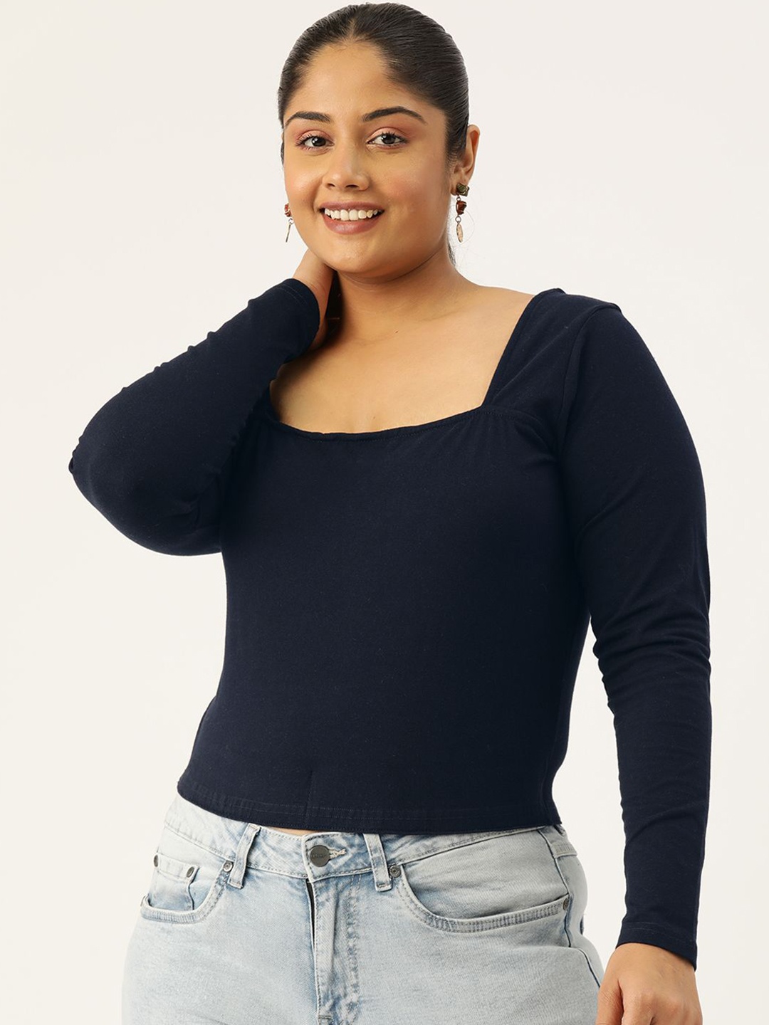 

theRebelinme Cotton Blouson Crop Top, Navy blue