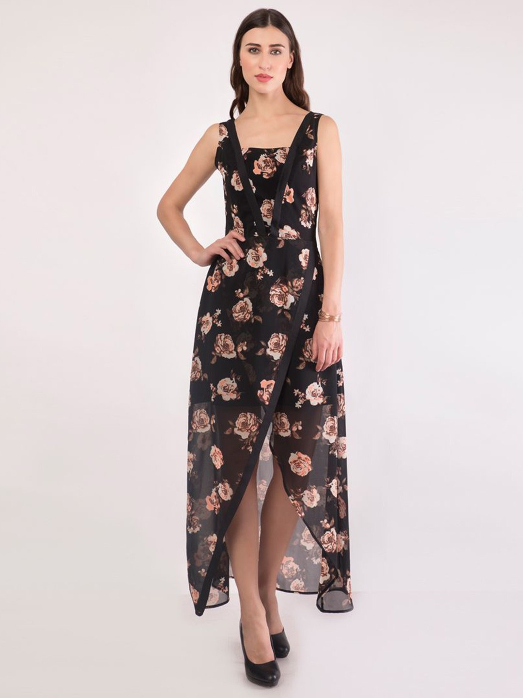 

DELIS Floral Printed Wrap Maxi Dress, Black