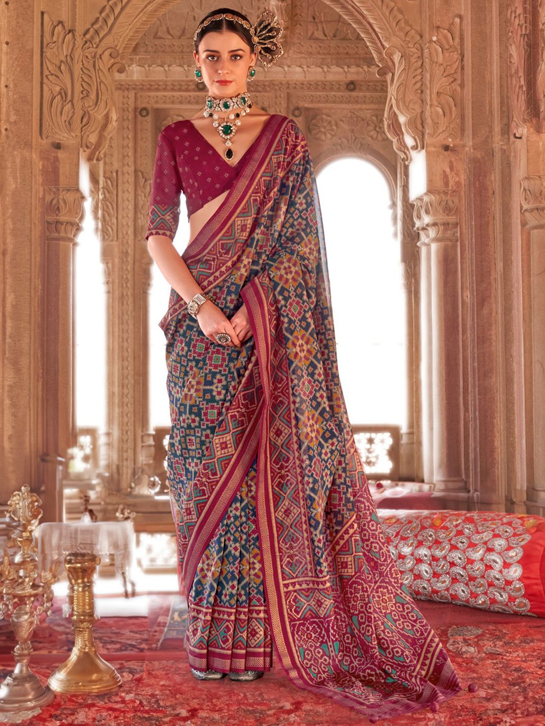 

Anouk Silk Blend Patola Saree, Blue