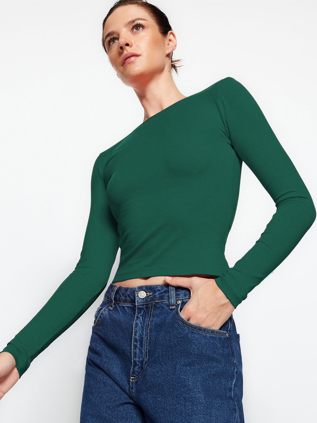 

Trendyol Striped Cotton Crop Top, Na