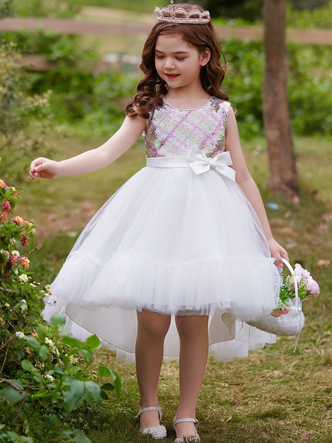 

LULU & SKY Girls Embellished Fit & Flare High-low Tulle Dress, White
