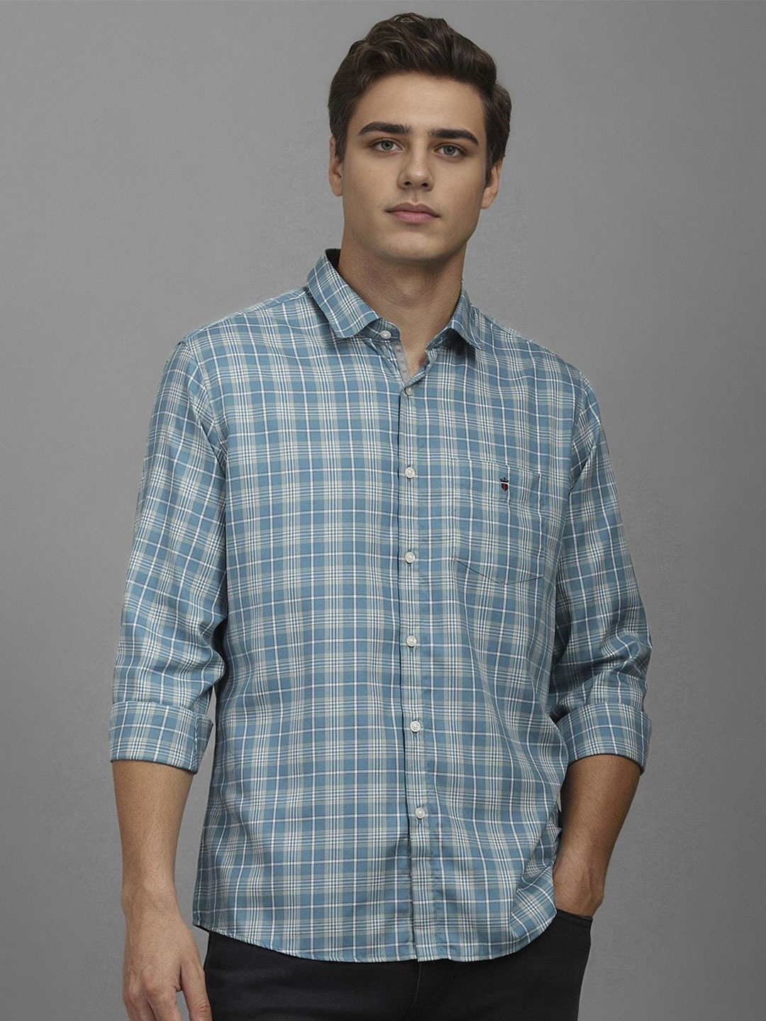 

Louis Philippe Sport Men Slim Fit Tartan Checked Cotton Casual Shirt, Blue