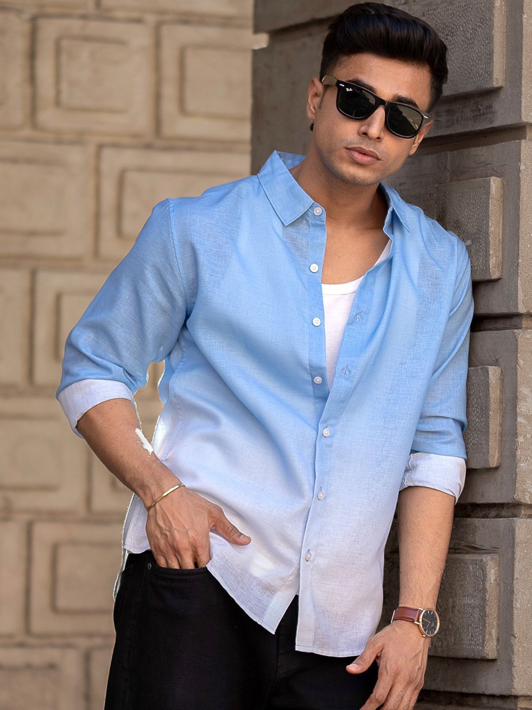 

Powerlook Men Opaque Printed Casual Shirt, Blue