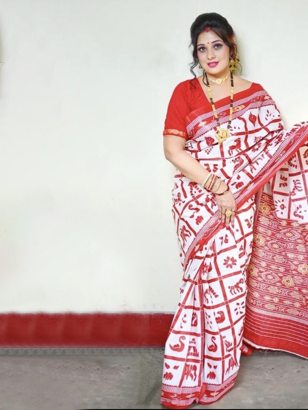

pasapalli Pure Cotton Sambalpuri Saree, White
