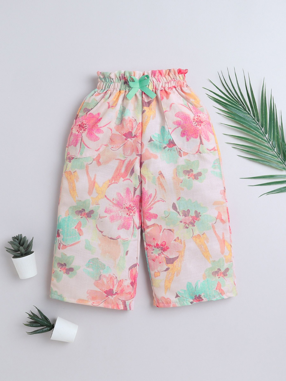 

The Magic Wand Girls Floral Printed Trousers, Peach