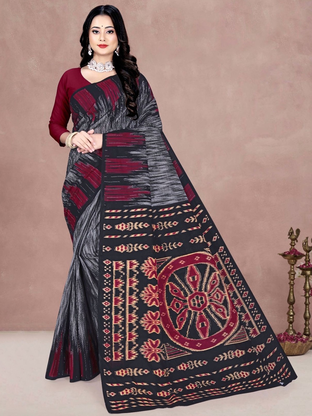 

pasapalli Pure Cotton Sambalpuri Saree, Grey