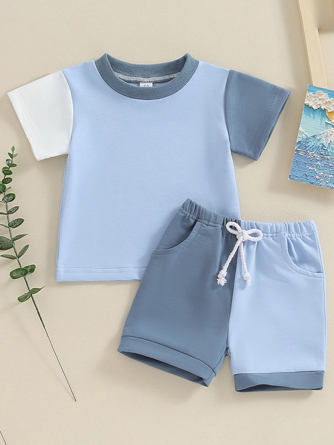 

LULU & SKY Girls Colourblocked Pure Cotton T-Shirt With Shorts, Blue