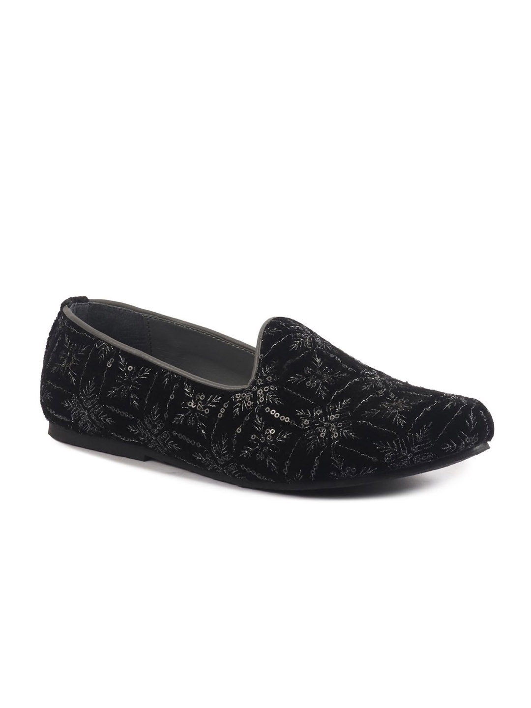 

FAUSTO Men Sequin Ethnic Western - Embellished Slip On Mojaris, Black