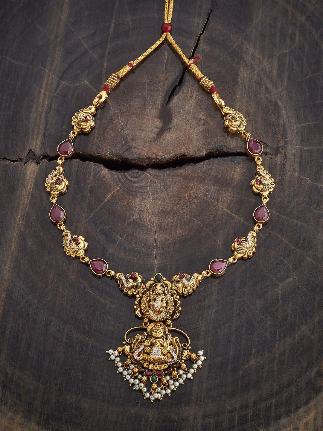 

Kushal's Fashion Jewellery 92.5 Silver Gold-Plated CZ-Studded Lakshmi Goddess Necklace