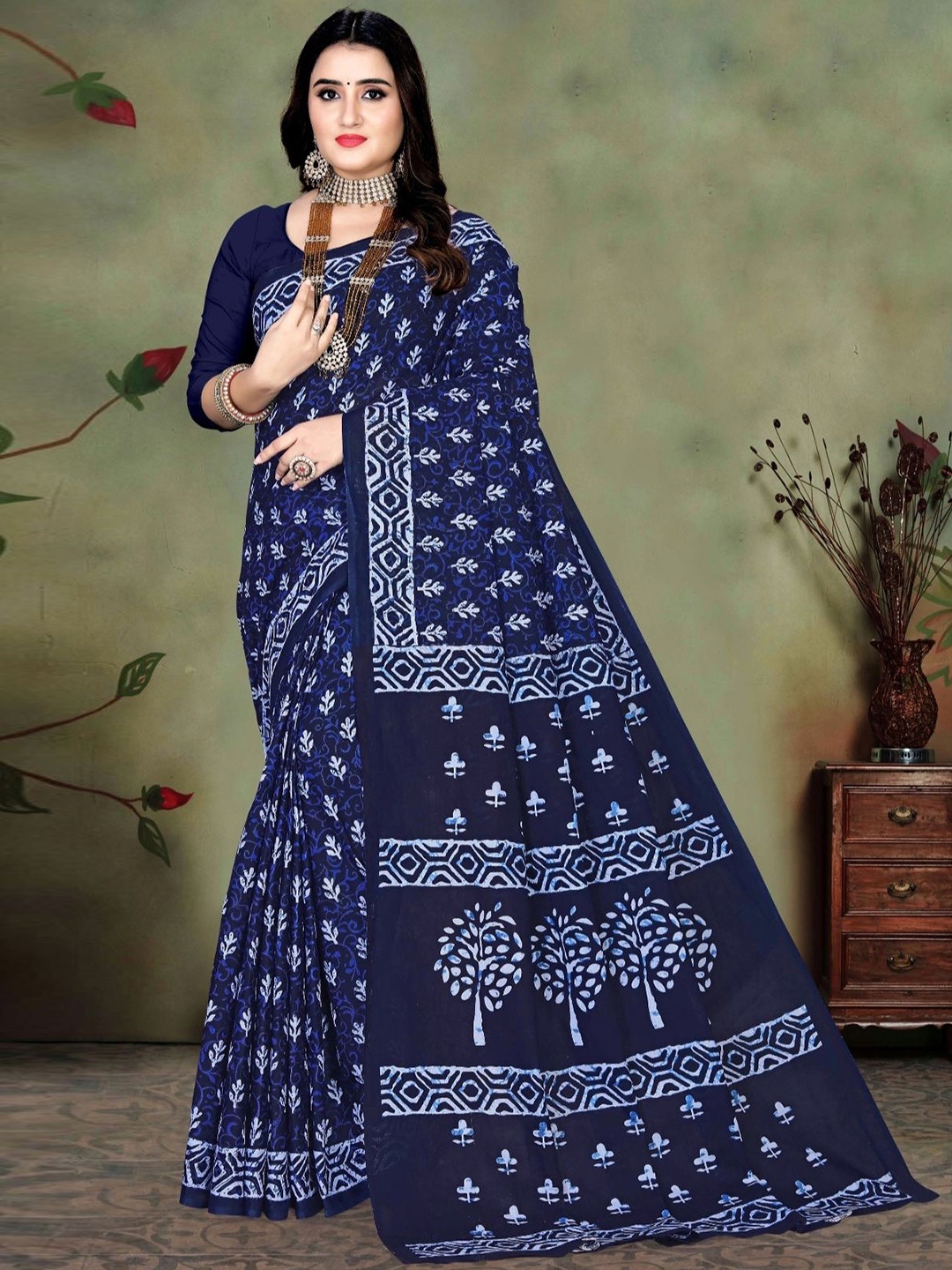 

pasapalli Floral Pure Cotton Sambalpuri Saree, Blue