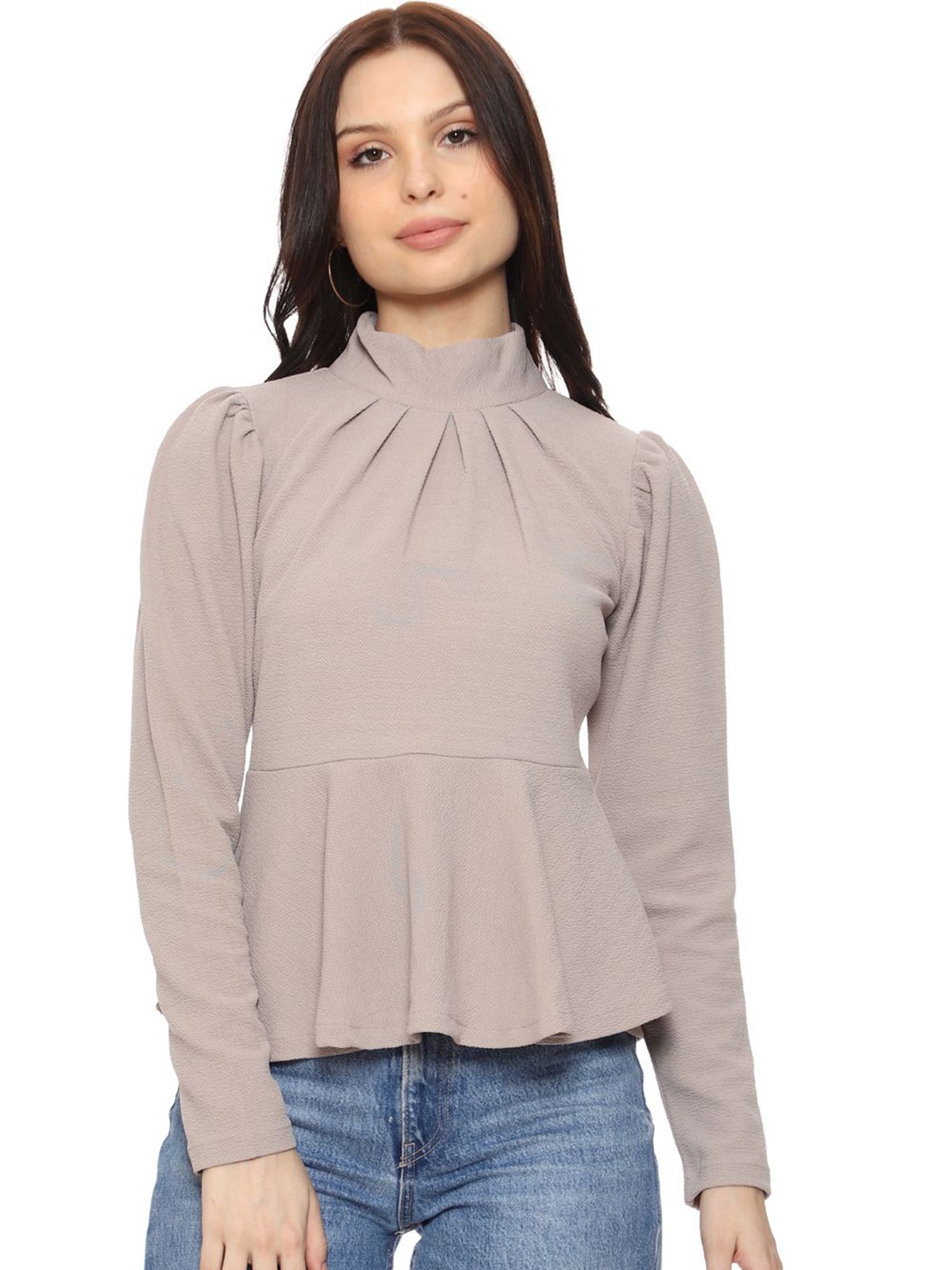 

SXV STYLE High Neck Peplum Top, Beige