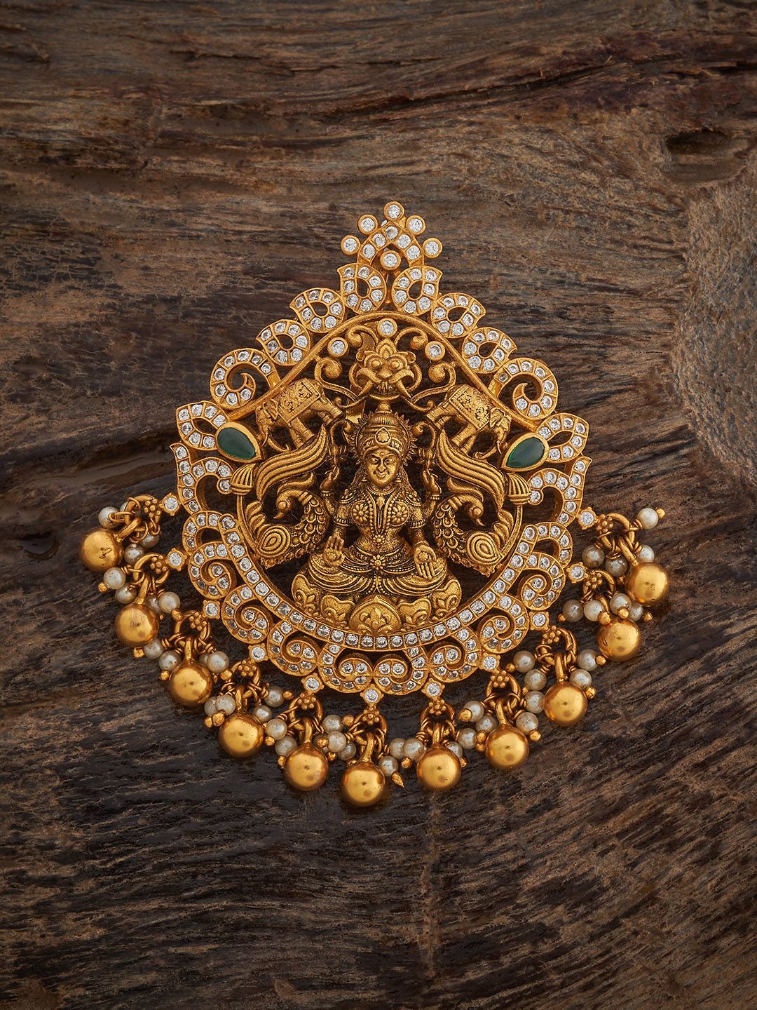 

Kushal's Fashion Jewellery 92.5 Pure Silver Stone Studded & Beaded Lakshmi Goddess Pendant, Gold