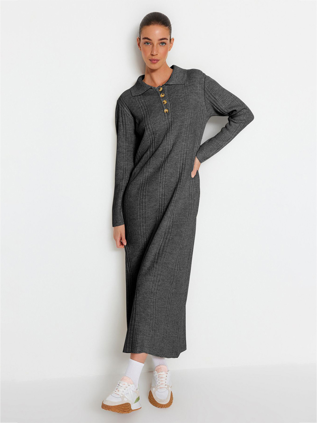 

Trendyol Women Shirt Collar A - Line Dress, Na
