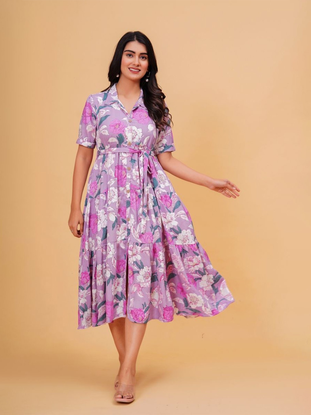 

yaltas Women Floral Print Fit & Flare Dress, Pink