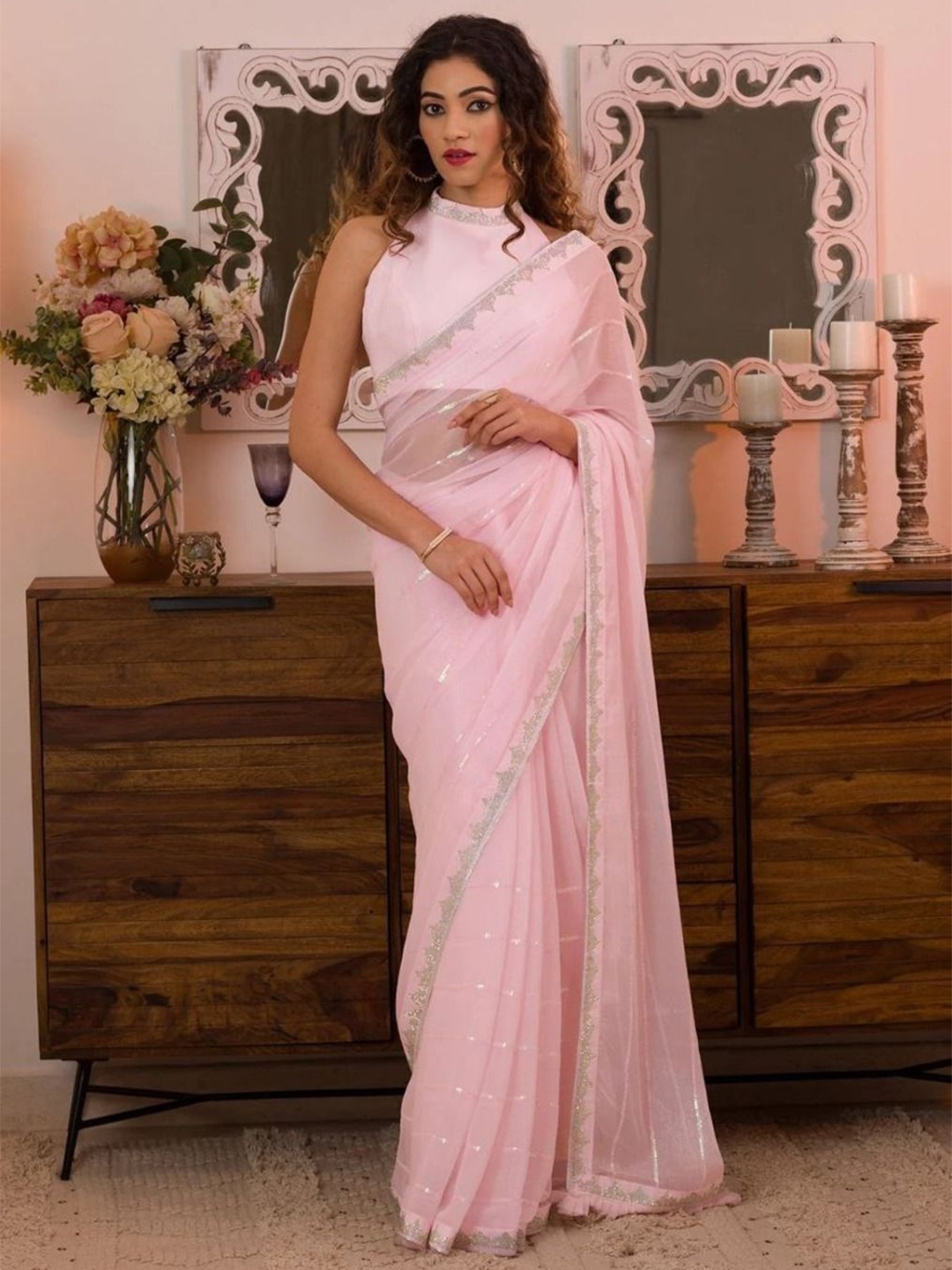 

Anouk Sequinned Heavy Work Saree, Pink