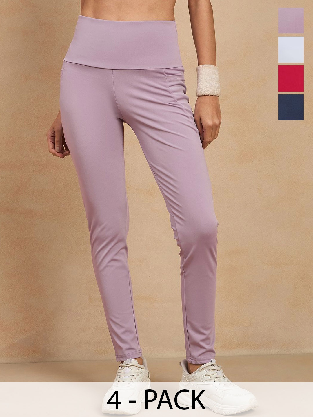 

COLOR CAPITAL Women Pack of 4 Skin Fit Antimicrobial Gym Tights, Lavender