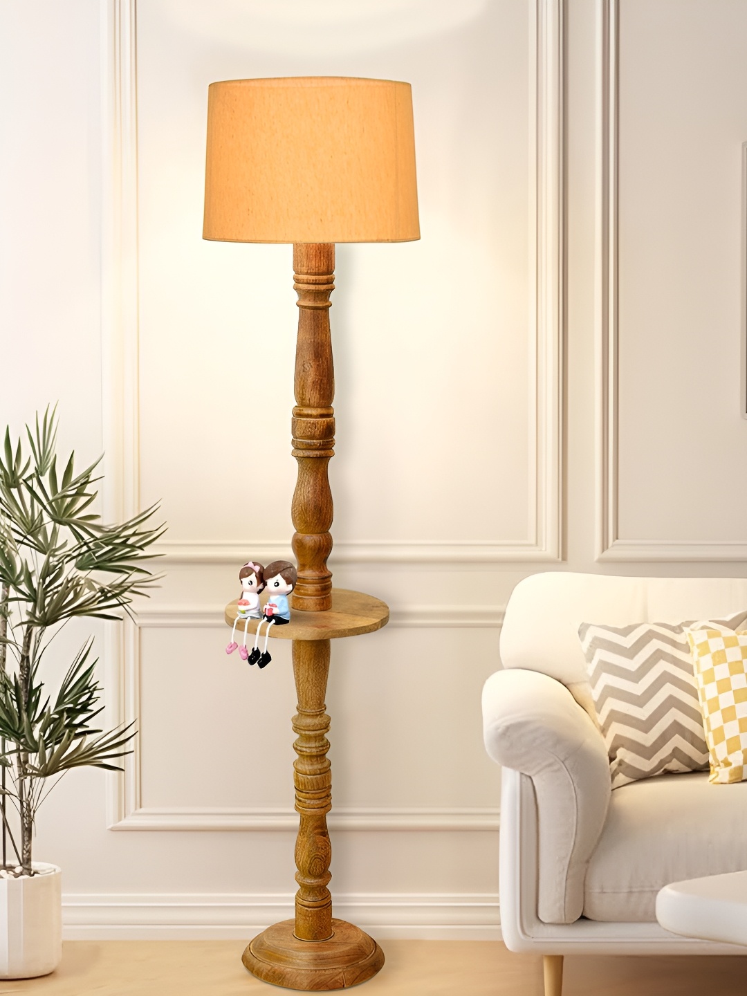 

Homesake Yellow & Brown Cylinder Shaped Wooden Floor Lamp