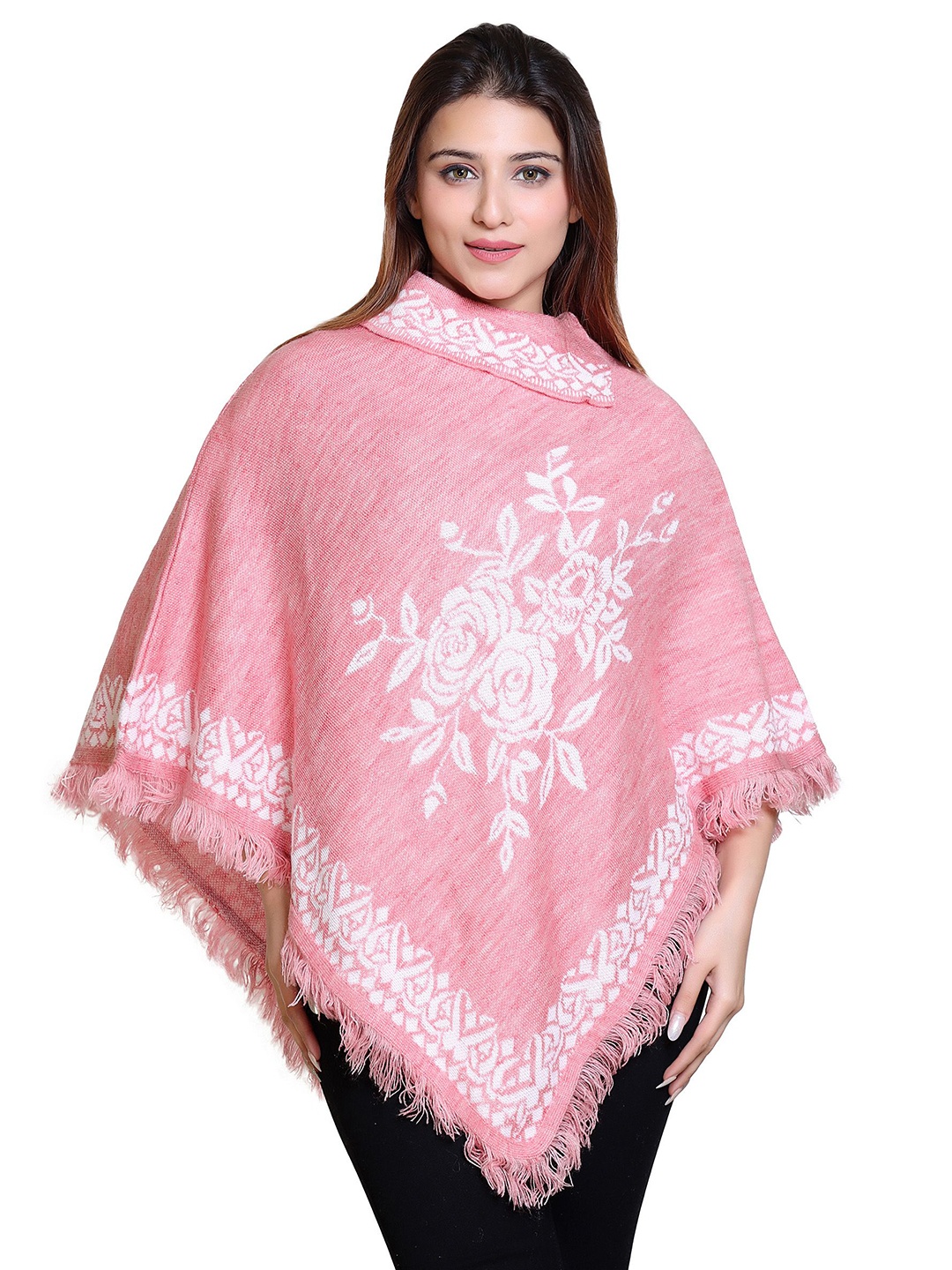 

DISCOVERYLINE Women Floral Self Design Poncho, Pink