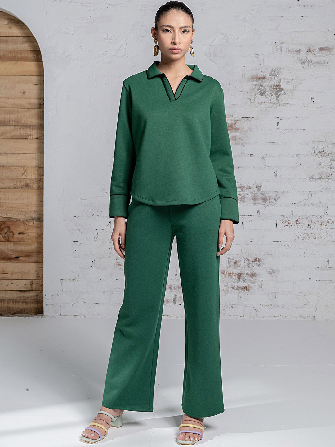 

EDRIO Polo Collar T-Shirt With Trousers Co-Ords, Green