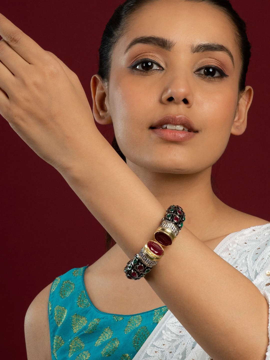 

QUEENS JEWELS Gold-Plated Cubic Zirconia Studded Kada Bracelet