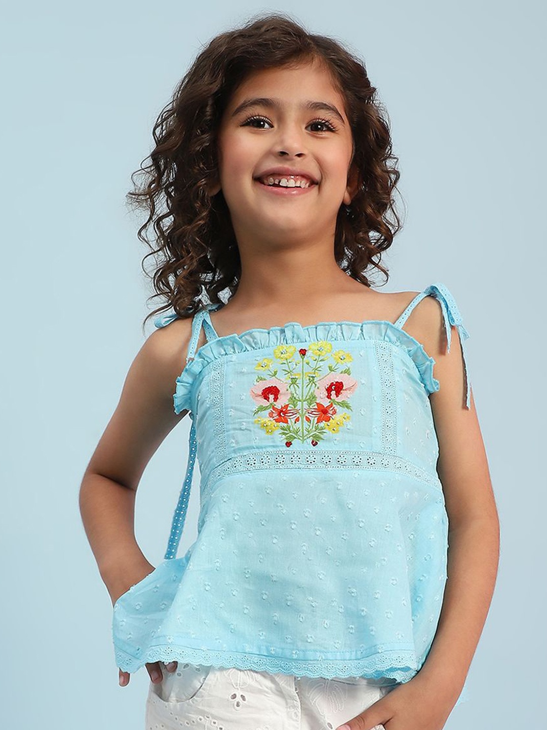 

Biba Girls Floral Cotton Peplum Top, Blue