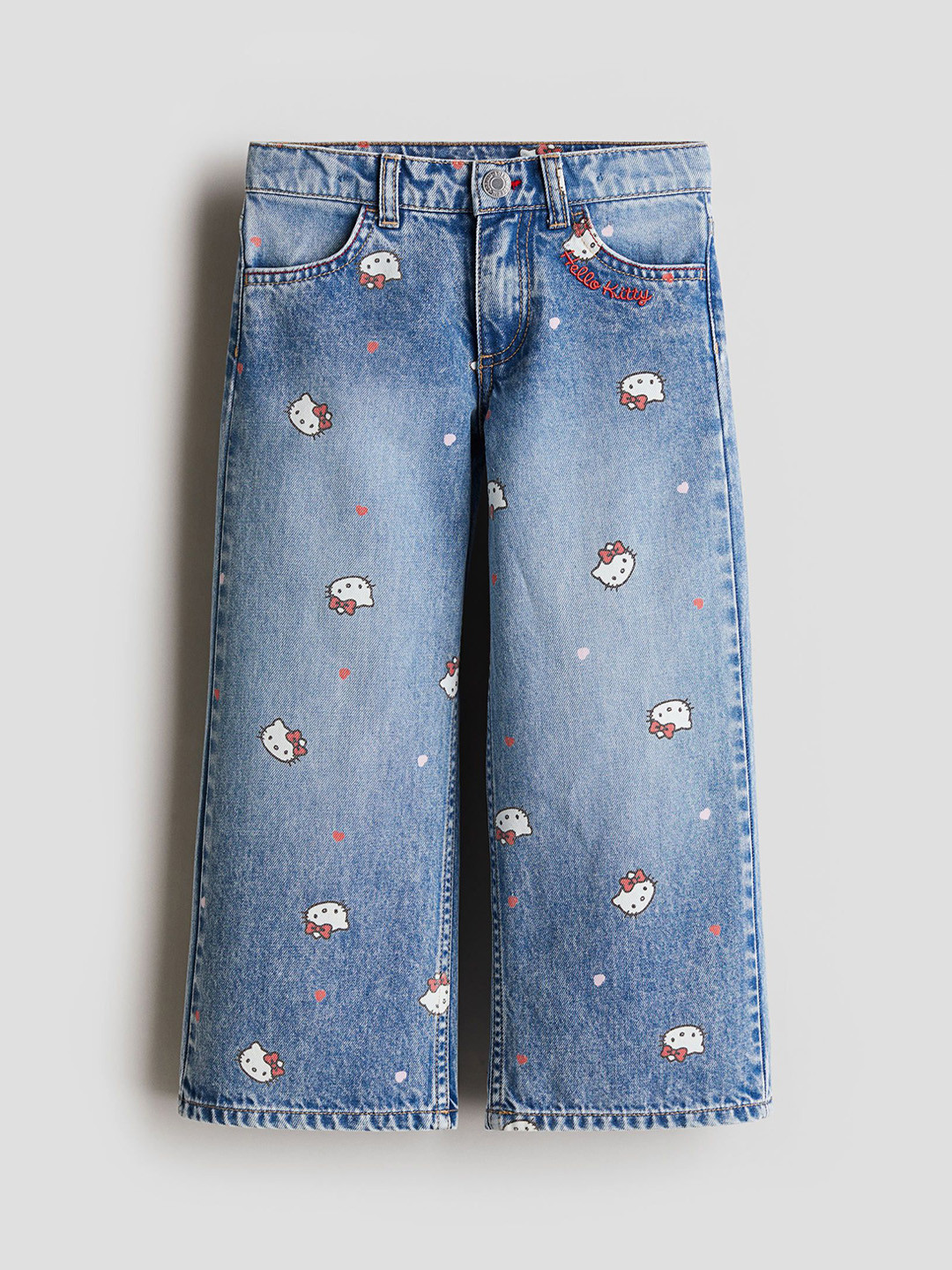 

H&M Printed Wide Leg Jeans, Blue