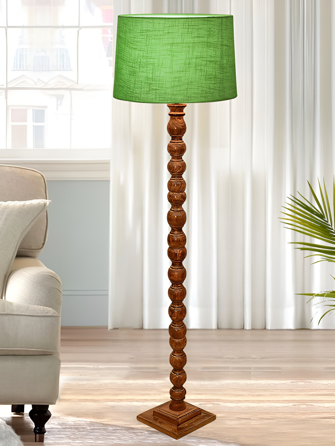 

Homesake Green & Brown Cylinder Shaped Wooden Floor Lamp
