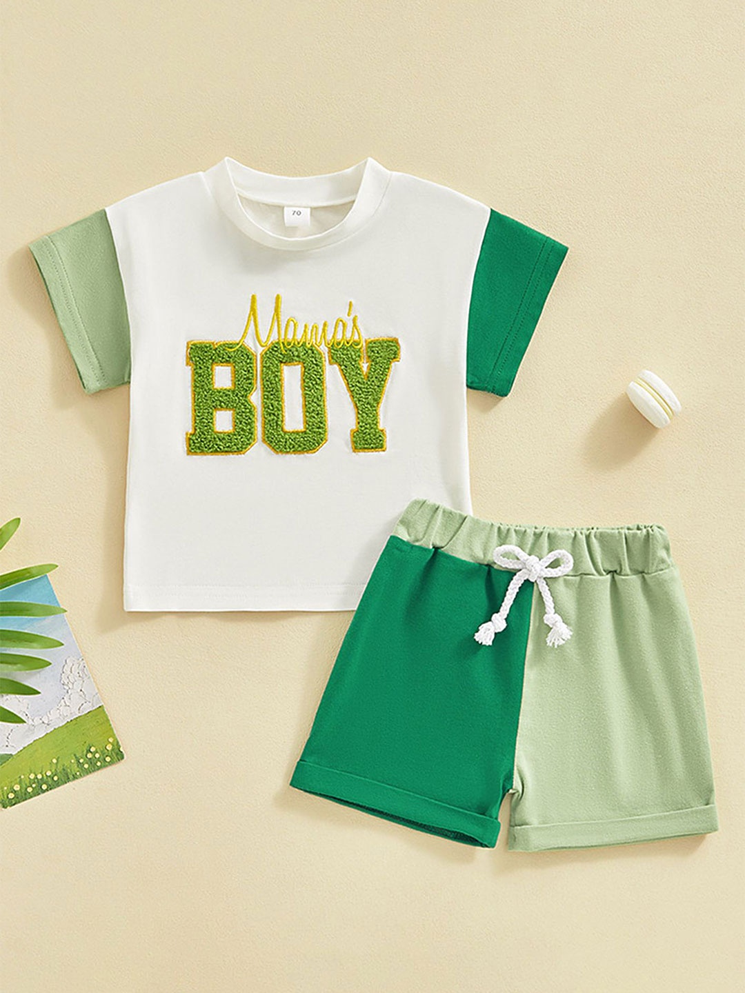 

LULU & SKY Kids Embroidered Pure Cotton T-Shirt With Shorts, Green