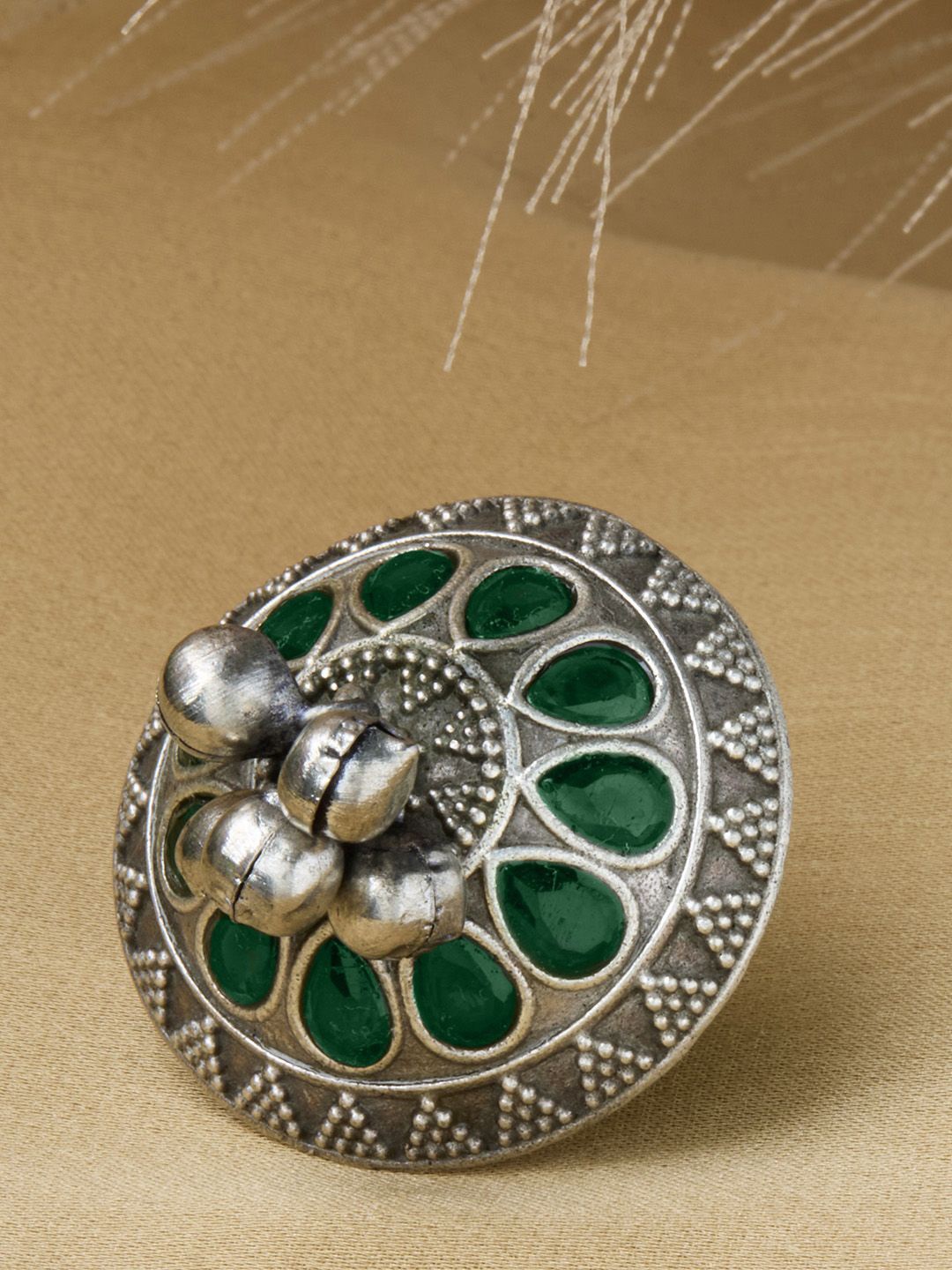 

Priyaasi Silver-Plated Artificial Stones and Beads Studded & Beaded Oxidized Finger Ring