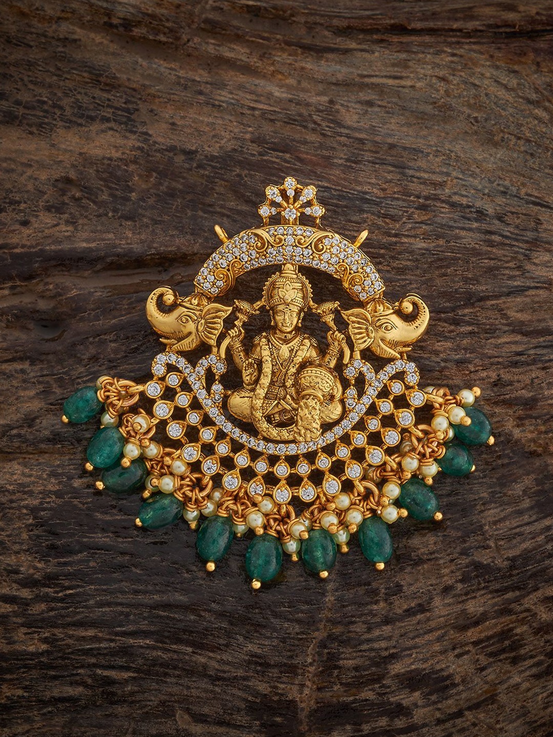 

Kushal's Fashion Jewellery 92.5 Pure Silver CZ-Studded & Beaded Lakshmi Goddess Pendant, Gold