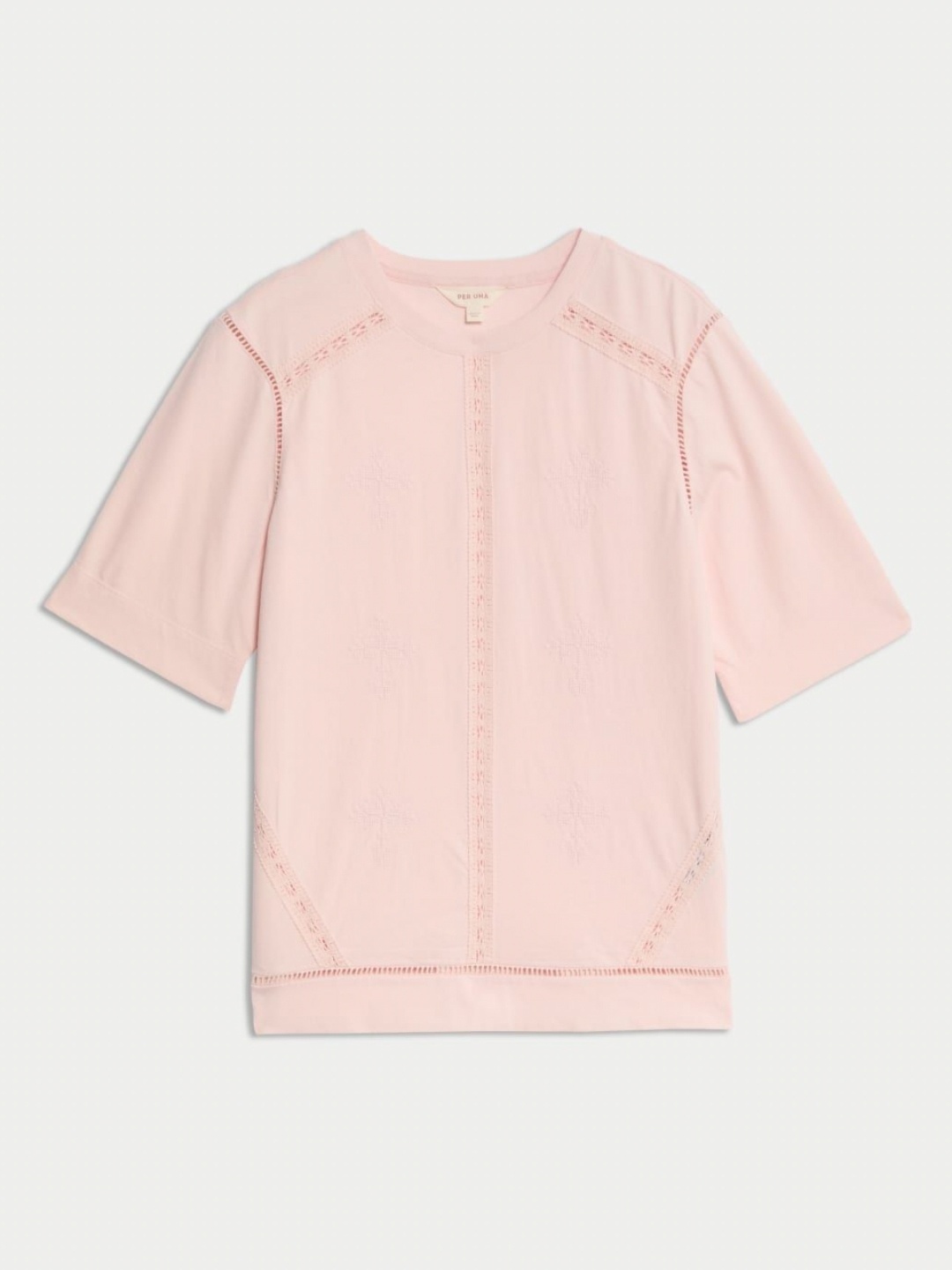 

Marks & Spencer Women Self Design Round Neck Cotton Casual T-shirt, Peach