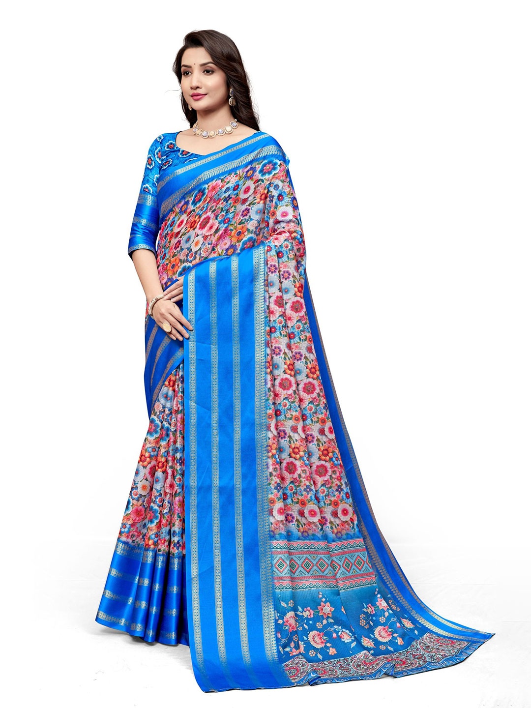

miss mellow Floral Banarasi Saree, Blue