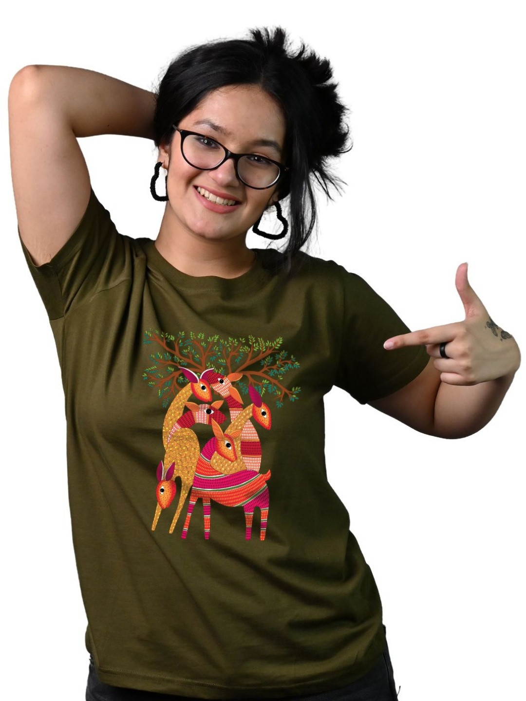 

Tedhi Medhi Family Women Graphic Printed Round Neck Cotton T-shirt, Olive
