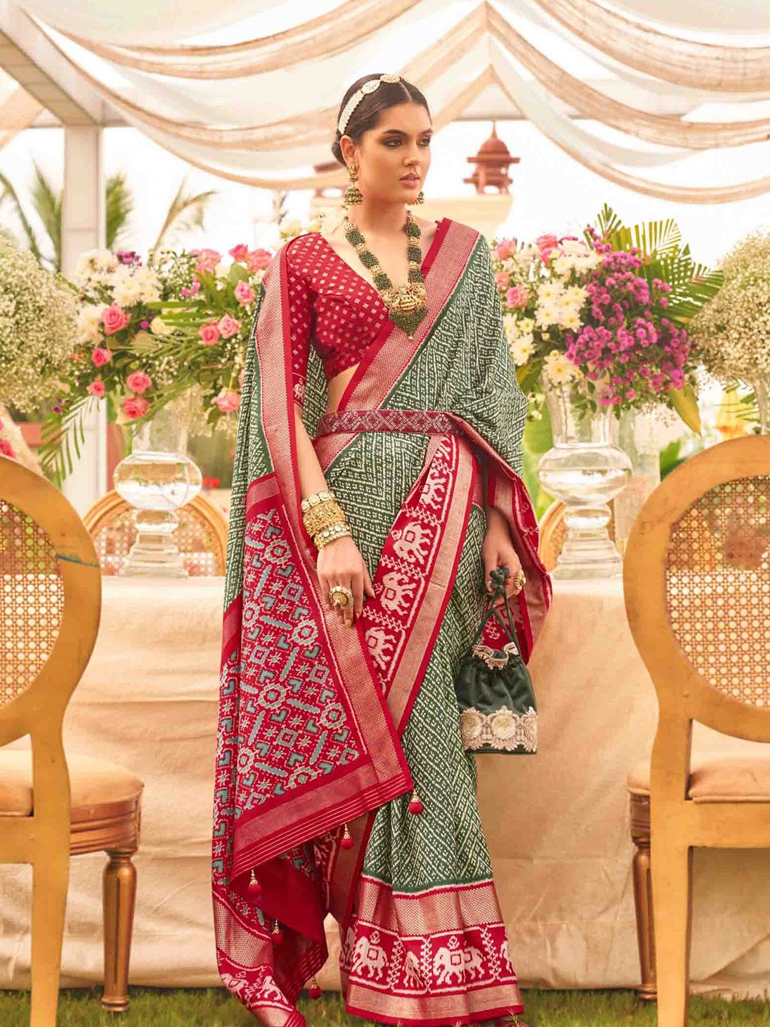 

KIMISHA Patola Printed Saree, Green
