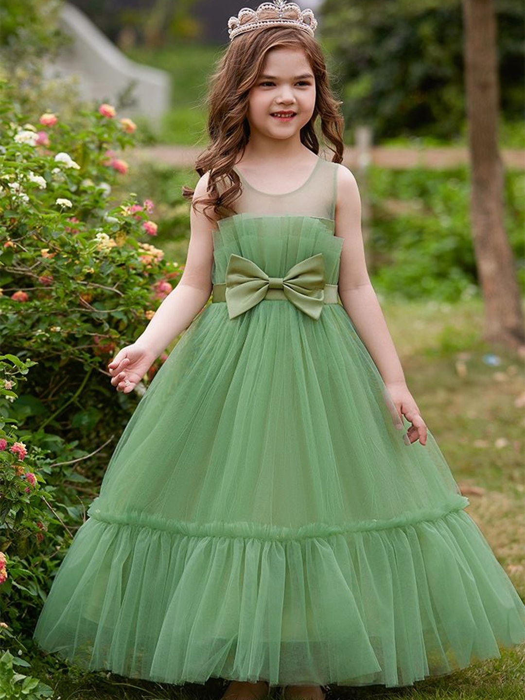

LULU & SKY Girls Round Neck Maxi Dress, Green